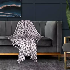 Discount Charcoal and White Plaid Tassel Throw Blankets & Throws