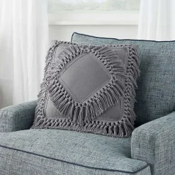 Sale Charcoal Diamond Fringe Throw Pillow Pillows