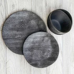Kirklands Home Outdoor Dining|Charcoal Faux Wood Melamine Dinner Plate, Set of 6 Gray