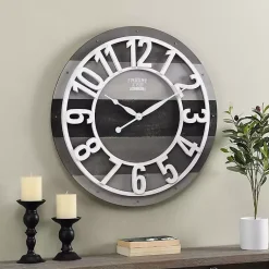 Kirklands Home Clocks|Charcoal and White Plank Wall Clock Gray