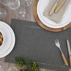 Kirklands Home Table Linens|Charcoal Laser-Cut Hemstitch Placemats, Set of 4 Gray