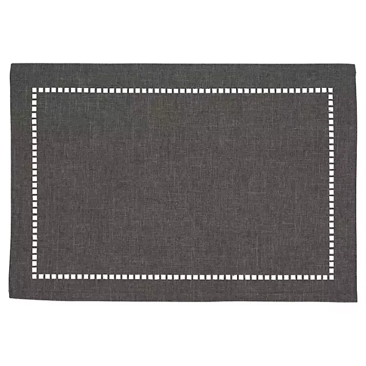Kirklands Home Table Linens|Charcoal Laser-Cut Hemstitch Placemats, Set of 4 Gray