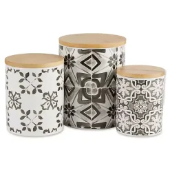 Kirklands Home Kitchen Storage|Charcoal Tile 3-pc. Bamboo Lid Jar Set