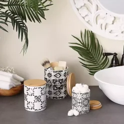 Kirklands Home Kitchen Storage|Charcoal Tile 3-pc. Bamboo Lid Jar Set