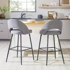 Kirklands Home Bar Stools & Counter Height Stools|Charcoal Upholstered Charli Bar Stools, Set of 2 Gray