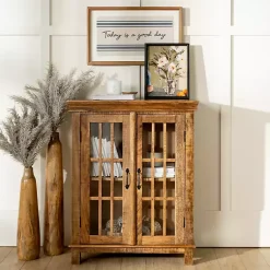 Kirklands Home Cabinets & Sideboards|Charlie Natural Mango Wood Windowpane Cabinet Brown