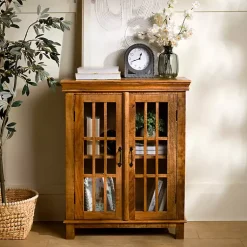 Kirklands Home Cabinets & Sideboards|Charlie Natural Mango Wood Windowpane Cabinet Brown