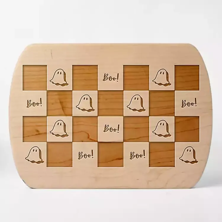 Kirklands Home Serving & Entertaining|Checkered Ghost Maple Halloween Cutting Board Tan