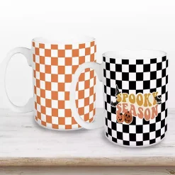 Kirklands Home Glassware & Drinkware|Checkered Spooky Season Halloween Mugs, Set of 2