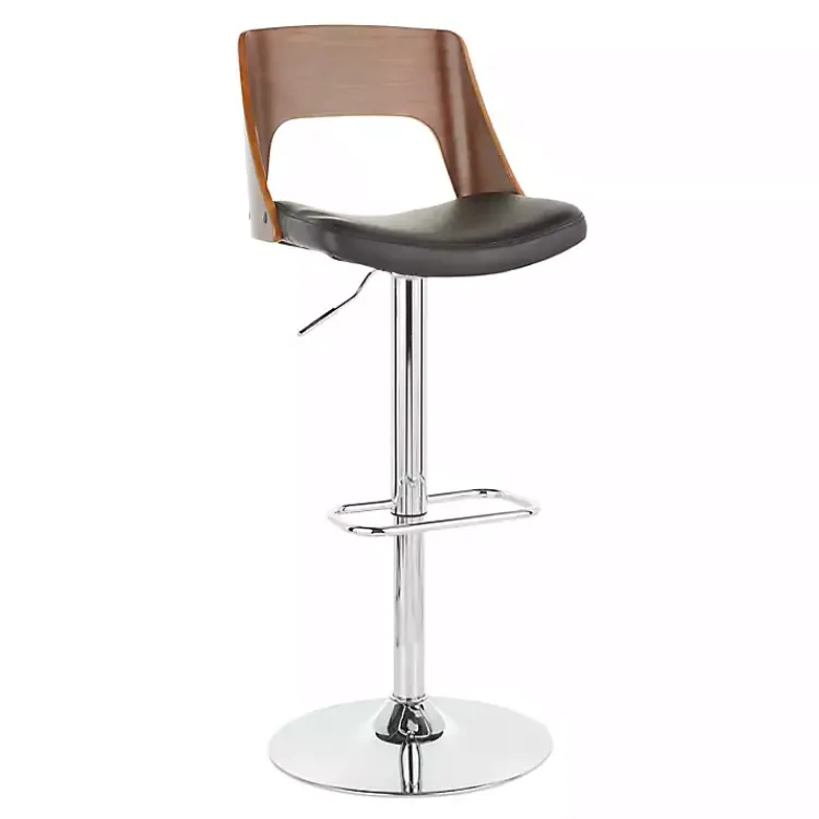 Kirklands Home Bar Stools & Counter Height Stools|Cherry Wood and Leather Swivel Bar Stool Black