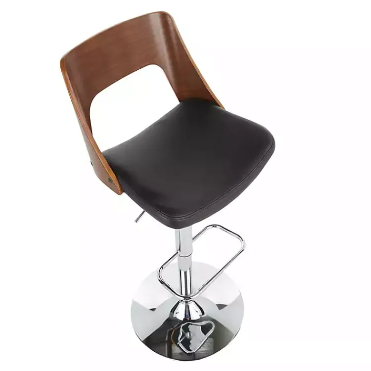 Kirklands Home Bar Stools & Counter Height Stools|Cherry Wood and Leather Swivel Bar Stool Black