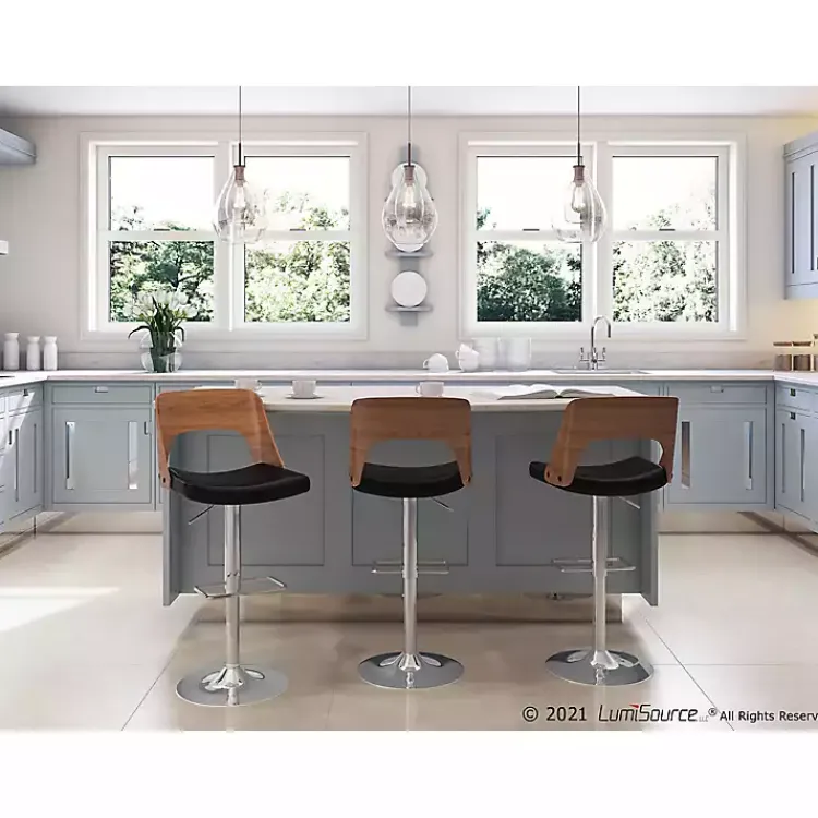 Kirklands Home Bar Stools & Counter Height Stools|Cherry Wood and Leather Swivel Bar Stool Black