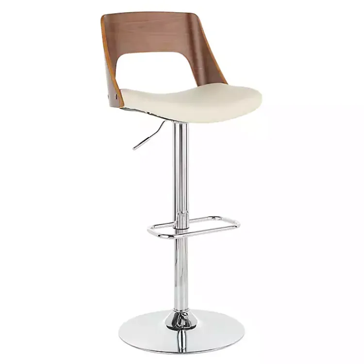 Kirklands Home Bar Stools & Counter Height Stools|Cherry Wood and Leather Swivel Bar Stool Ivory