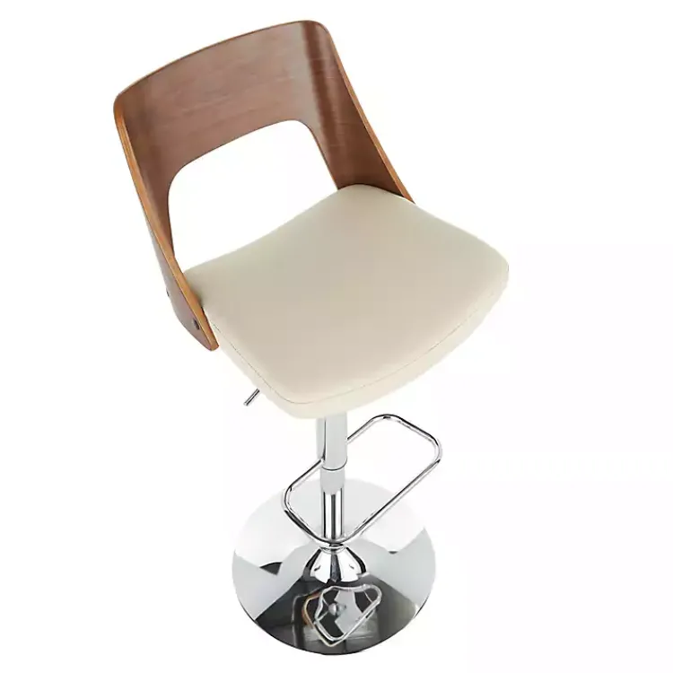 Kirklands Home Bar Stools & Counter Height Stools|Cherry Wood and Leather Swivel Bar Stool Ivory