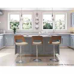 Kirklands Home Bar Stools & Counter Height Stools|Cherry Wood and Leather Swivel Bar Stool Ivory