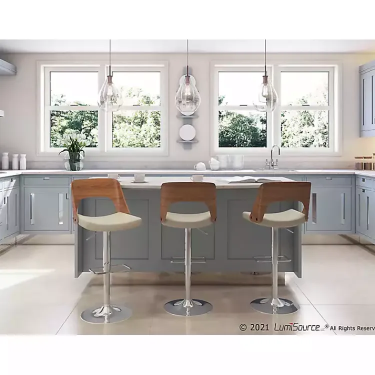 Kirklands Home Bar Stools & Counter Height Stools|Cherry Wood and Leather Swivel Bar Stool Ivory