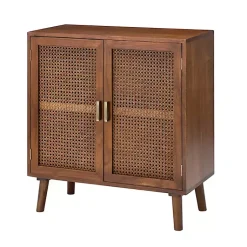 Kirklands Home Cabinets & Sideboards|Cherry Wood Frame Rattan Front Cabinet Brown