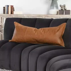 Discount Chestnut Distressed Patina Leather Lumbar Pillow Pillows