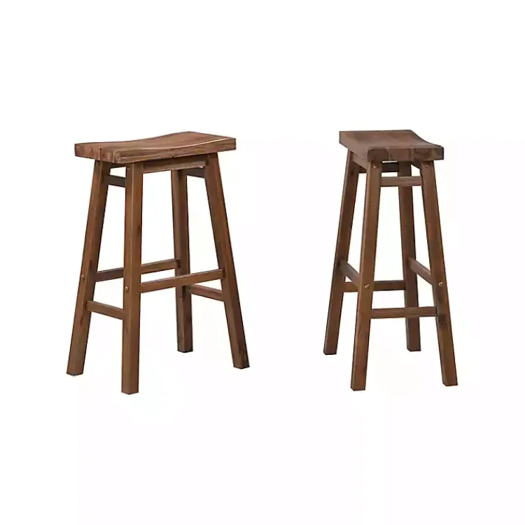 Kirklands Home Bar Stools & Counter Height Stools|Chestnut Wire Brush Saddle Bar Stools, Set of 2 Brown