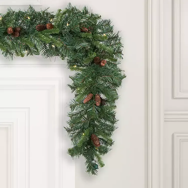 Clearance Cheyenne Pinecone Warm White LED Lit Garland Christmas Arrangements & Garland