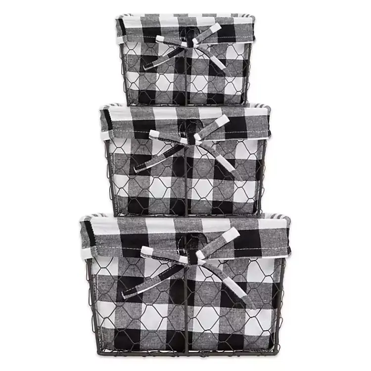 New Chicken Wire and Buffalo Check Baskets, Set of 3 Baskets & Boxes