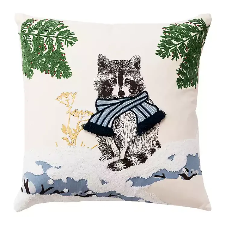 Online Chilly Racoon Embroidered Throw Pillow Christmas Pillows