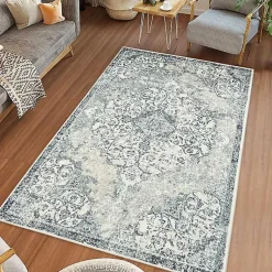 Kirklands Home Area Rugs|Cholet Ivory Blue Medallion Area Rug, 5x7