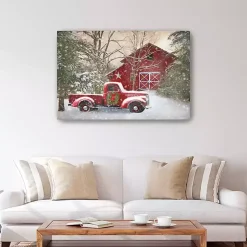 Christmas Barn & Truck Canvas Art Print, 48x32 in. Christmas Art & Wall Decor