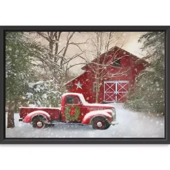 Online Christmas Barn & Truck Framed Canvas Art Print Christmas Art & Wall Decor
