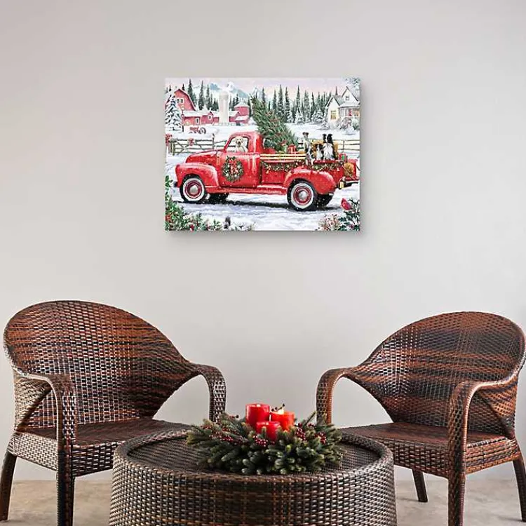 Best Christmas Dogs & Vintage Truck Canvas Art Print Christmas Art & Wall Decor