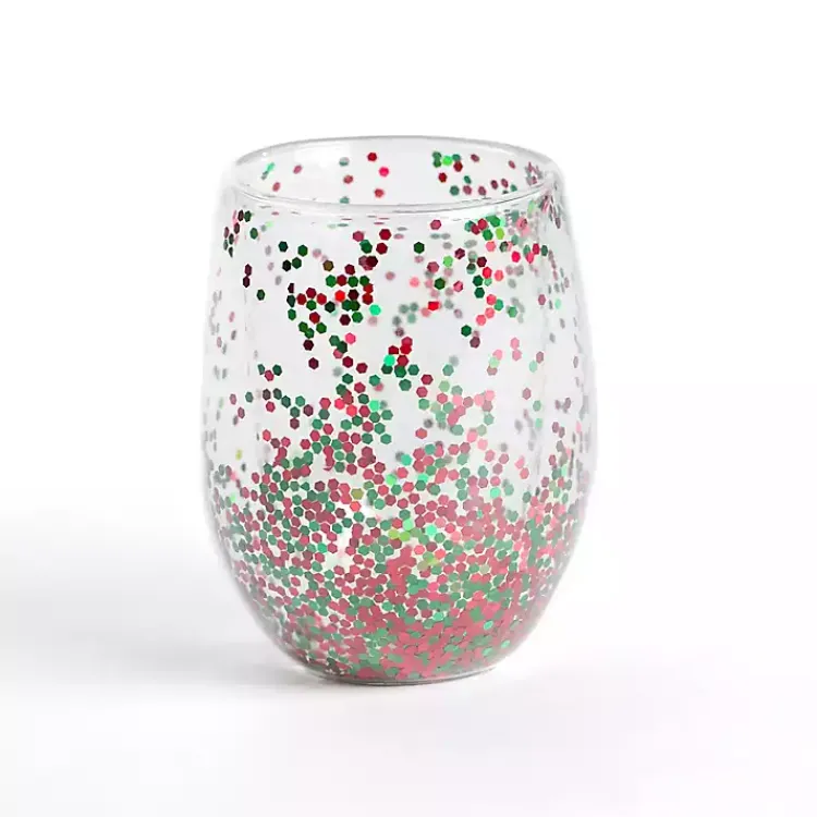 Kirklands Home Glassware & Drinkware|Christmas Glitter Stemless Wine Glass