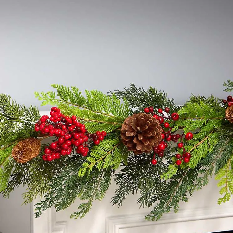 Clearance Christmas Joy Garland with Red Berries, 5 ft. Christmas Arrangements & Garland