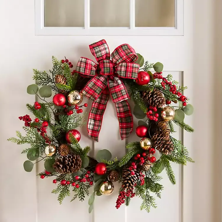 New Christmas Ornament Tartan Bow Wreath Christmas Wreaths