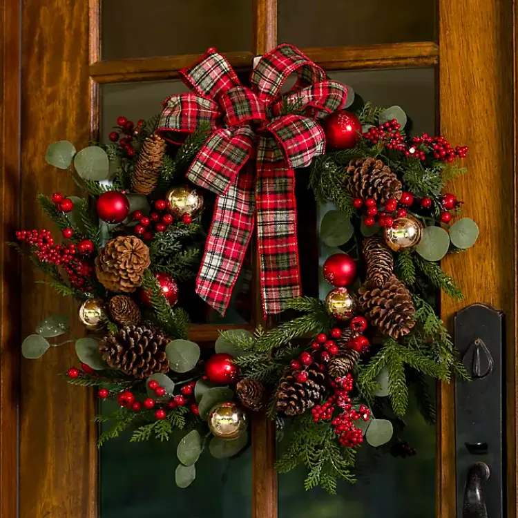 New Christmas Ornament Tartan Bow Wreath Christmas Wreaths