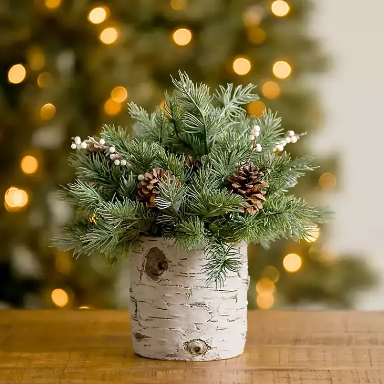Discount Christmas Pine Arrangement in Birch Vase Arrangements & Greenery