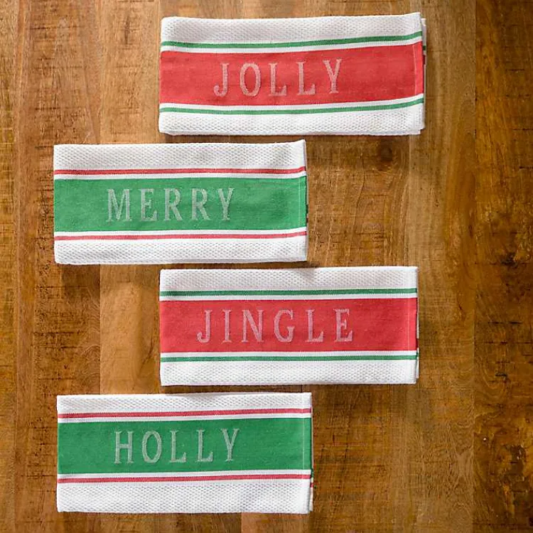 Kirklands Home Kitchen Accessories|Christmas Sentiment Kitchen Towels, Set of 4