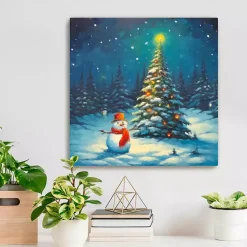 Online Christmas Tree and Snowman Canvas Art Print Christmas Art & Wall Decor