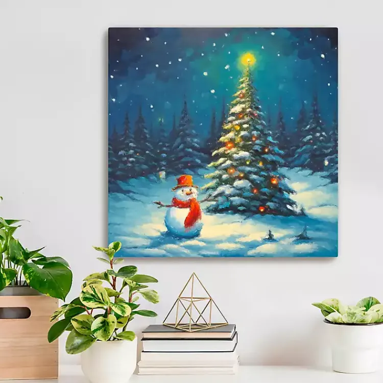 Online Christmas Tree and Snowman Canvas Art Print Christmas Art & Wall Decor