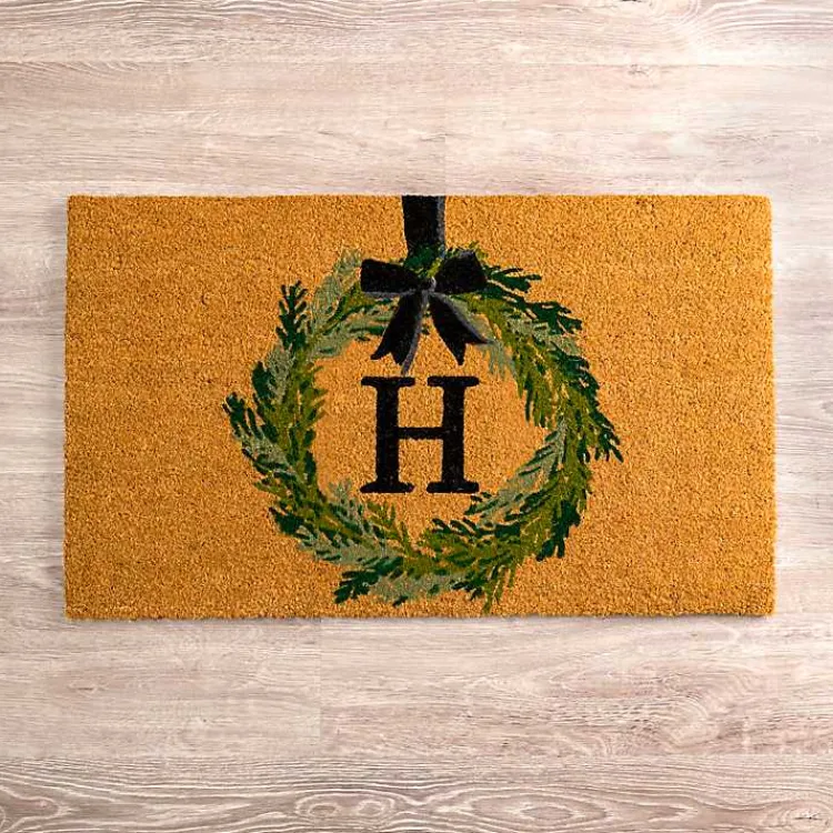 Kirklands Home Doormats|Christmas Wreath Monogram H Doormat