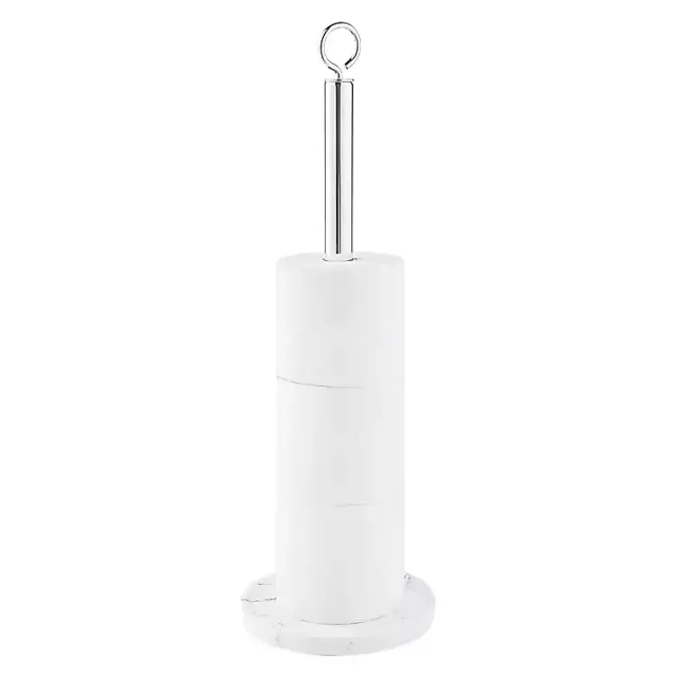 Kirklands Home Bathroom Accessories|Chrome and White Marble Toilet Paper Holder