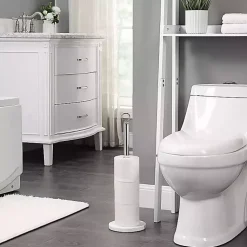 Kirklands Home Bathroom Accessories|Chrome and White Marble Toilet Paper Holder