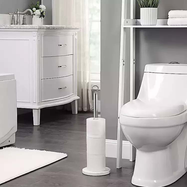 Kirklands Home Bathroom Accessories|Chrome and White Marble Toilet Paper Holder