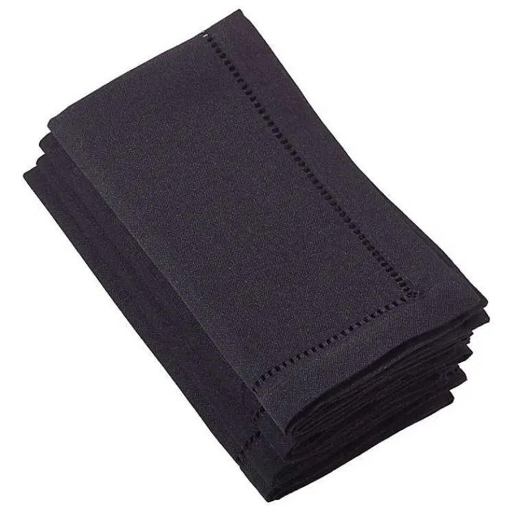 Kirklands Home Table Linens|Classic Hemstitch Boarder Napkins, Set of 4 Black