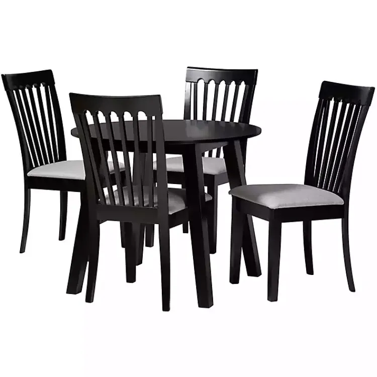 Kirklands Home Dining Sets|Classic Black Round Wood 5-pc. Dining Set Gray