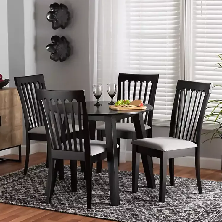 Kirklands Home Dining Sets|Classic Black Round Wood 5-pc. Dining Set Gray