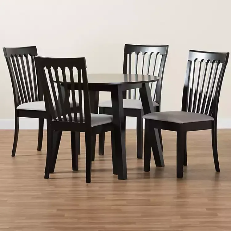 Kirklands Home Dining Sets|Classic Black Round Wood 5-pc. Dining Set Gray