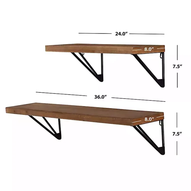Kirklands Home Shelves|Classic Brown Wood Wall Shelves, Set of 2