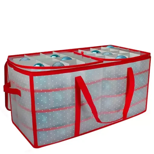 Sale Clear and Red Zip 128-pc. Ornament Storage Box Seasonal Storage