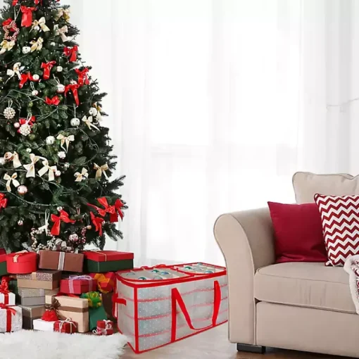 Sale Clear and Red Zip 128-pc. Ornament Storage Box Seasonal Storage
