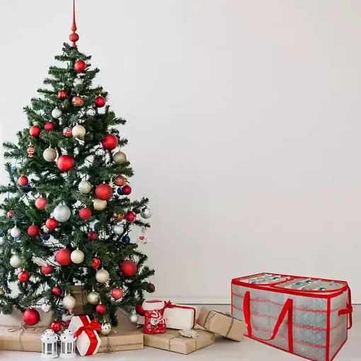 Sale Clear and Red Zip 128-pc. Ornament Storage Box Seasonal Storage